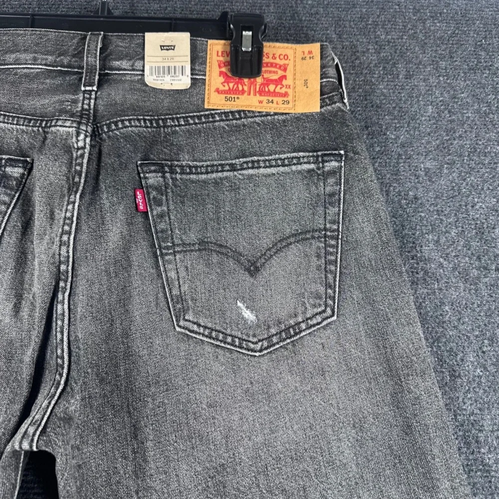 Levi's 501 Original Jeans Mens 34x29 Gray Washed Distressed Straight Leg NWT